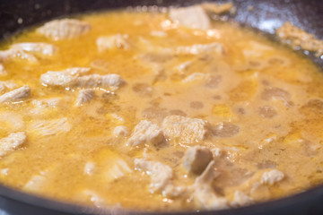 Cooking turkey meat with souce