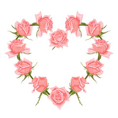 Hand drawn cute floral wreath with roses.