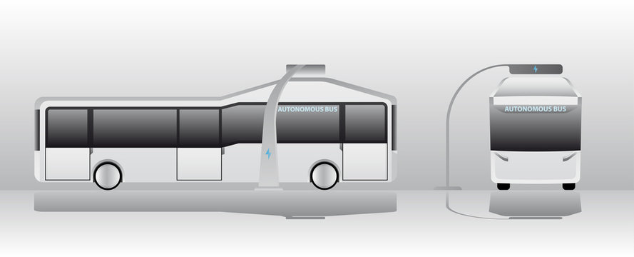 Autonomous electric bus at the charging station. Vector illustration EPS 10.