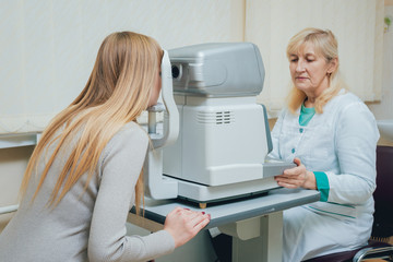 Consultation with an ophthalmologist. Eye examination at the clinic.