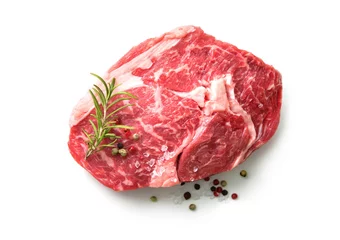 Plexiglas foto achterwand fresh raw rib eye steak isolated on white background © Alexander Raths