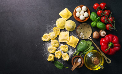 Fototapeta na wymiar Homemade fresh Italian ravioli pasta