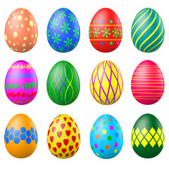 Set of painted Easter eggs with patterns