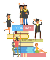 Happy graduate characters