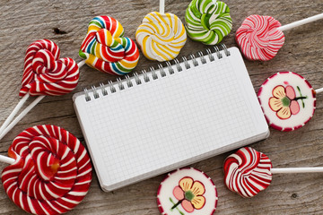 notebook and candy