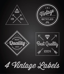 Raster Set of 4 of Vintage Retro Style Premium Design Labels Black and White