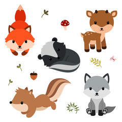 Woodland animals set.