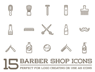 Set of Raster Barber Shop Elements and Shave Shop Icons Illustration can be used as Logo or Icon in premium quality.