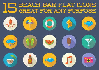 Set of Raster Beach Sea Bar Flat Icons Elements and Summer can be used as Logo or Icon in premium quality