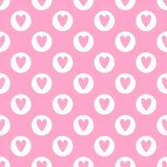 Cute seamless vector pattern with hearts in circles