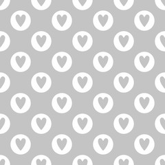 Cute seamless vector pattern with hearts in circles