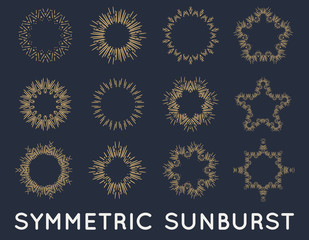 Sun burst vintage shapes collection set of sun ray frames retro raster design elements