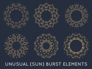 Sun burst vintage shapes collection set of sun ray frames retro raster design elements