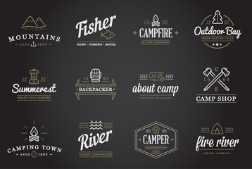 Set of Raster Camping Camp Elements and Outdoor Activity Icons Illustration can be used as Logo or Icon in premium quality