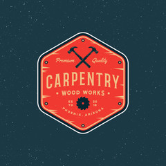 vintage carpentry logo. retro styled wood works emblem. vector illustration