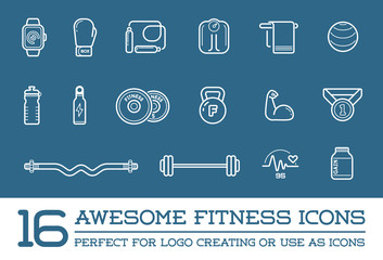Set of Raster Fitness Aerobics Gym Elements and Fitness Icons Illustration can be used as Logo or Icon in premium quality