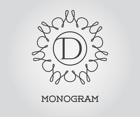 Monogram Design Template with Letter Raster Illustration Premium Elegant Quality