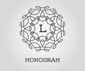 Monogram Design Template with Letter Raster Illustration Premium Elegant Quality