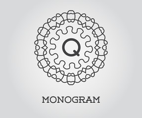 Monogram Design Template with Letter Raster Illustration Premium Elegant Quality