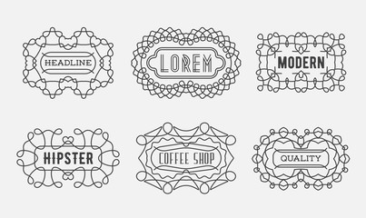 Set of Luxury Insignias Logotypes Template Retro Design Line Art Vintage Style Victorian Swash Elements Raster Collection