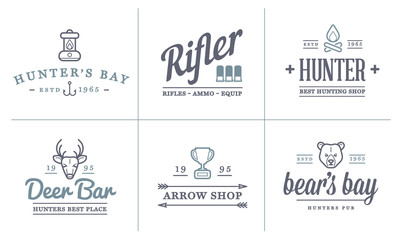 Set of Raster Hunting Camping Sport Elements Illustration can be used as Logo or Icon in premium quality