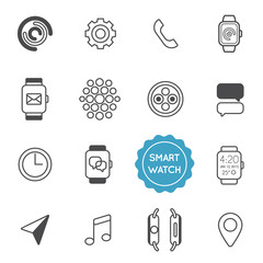 Fototapeta na wymiar Set of Smart Watch Raster Illustration Elements can be used as Logo or Icon in premium quality