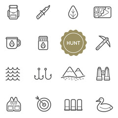 Set of Outdoor Hunting Raster Illustration Elements can be used as Logo or Icon in premium quality