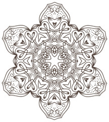 Ethnic Fractal Mandala Raster Meditation looks like Snowflake or Maya Aztec Pattern or Flower Isolated on White