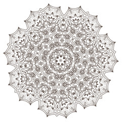 Ethnic Fractal Mandala Raster Meditation looks like Snowflake or Maya Aztec Pattern or Flower Isolated on White