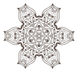 Ethnic Fractal Mandala Raster Meditation looks like Snowflake or Maya Aztec Pattern or Flower Isolated on White