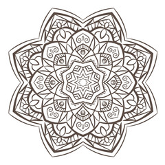 Ethnic Fractal Mandala Raster Meditation looks like Snowflake or Maya Aztec Pattern or Flower too Isolated on White