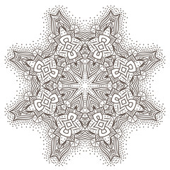 Ethnic Fractal Mandala Raster Meditation looks like Snowflake or Maya Aztec Pattern or Flower too Isolated on White