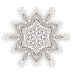 Ethnic Fractal Mandala Raster Meditation looks like Snowflake or Maya Aztec Pattern or Flower too Isolated on White