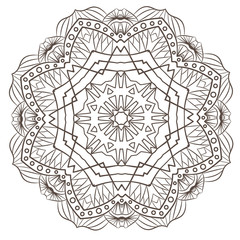 Ethnic Fractal Mandala Raster Meditation looks like Snowflake or Maya Aztec Pattern or Flower too Isolated on White