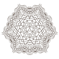 Ethnic Fractal Mandala Raster Meditation looks like Snowflake or Maya Aztec Pattern or Flower too Isolated on White
