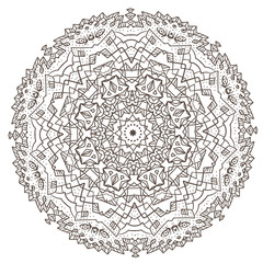 Ethnic Fractal Mandala Raster Meditation looks like Snowflake or Maya Aztec Pattern or Flower too Isolated on White