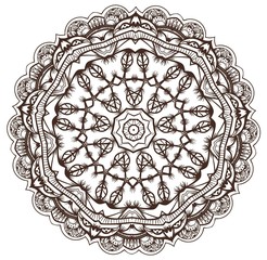 Ethnic Fractal Mandala Raster Meditation looks like Snowflake or Maya Aztec Pattern or Flower too Isolated on White