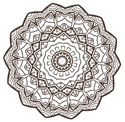 Ethnic Fractal Mandala Raster Meditation looks like Snowflake or Maya Aztec Pattern or Flower too Isolated on White