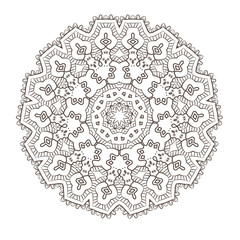 Ethnic Fractal Mandala Raster Meditation looks like Snowflake or Maya Aztec Pattern or Flower too Isolated on White