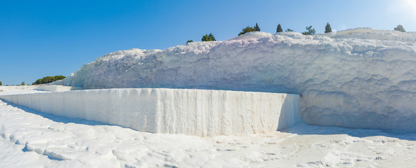 Sunny morning with clear blue sky in Pamukkale
