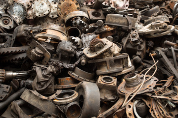 Dump of pieces of iron and wrecking machinery parts. Thailand, Bangkok, China Town. 