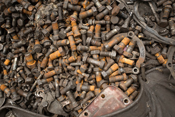 Dump of pieces of iron and wrecking machinery parts. Thailand, Bangkok, China Town. 