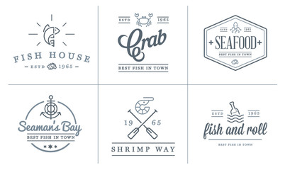 Set of Raster Sea Food Elements and Sea Signs Illustration can be used as Logo or Icon in premium quality