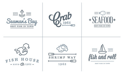 Set of Raster Sea Food Elements and Sea Signs Illustration can be used as Logo or Icon in premium quality
