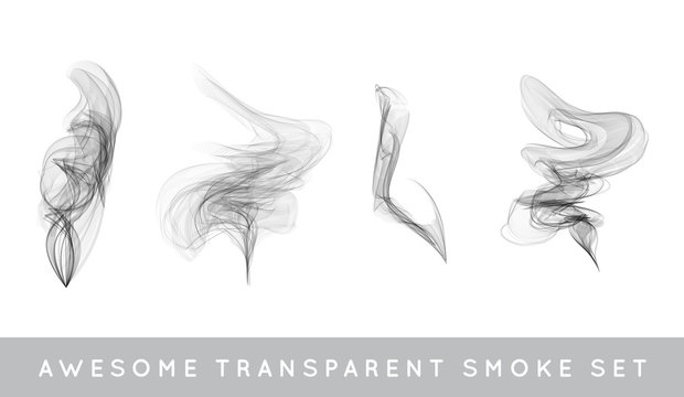 Raster Collection or Set of Realistic Cigarette Smoke or Fog or Haze with Transparency Isolated can be used with any Background