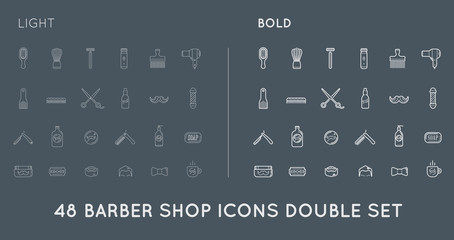 Set of Thin and Bold Raster Barber Shop Elements and Shave Shop Icons Illustration can be used as Logo or Icon in premium quality