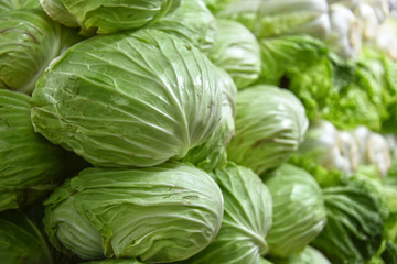 Head cabbage on the street market stall