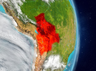 Orbit view of Bolivia in red