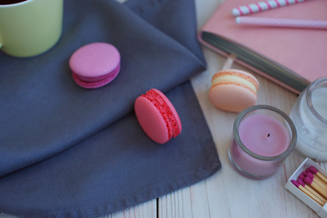 Multicolored cookies macaroons on the table