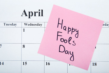 Inscription Happy Fools Day on April calendar